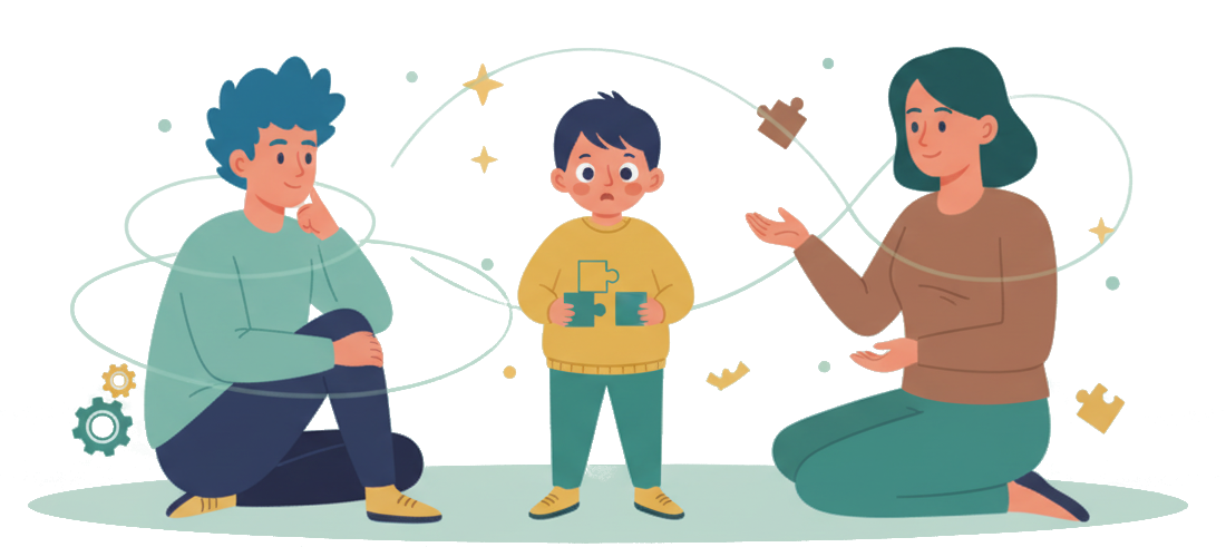 Ilustración de niño y adulto con Asperger (TEA)