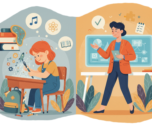 Ilustración de niño y adulto con TDAH