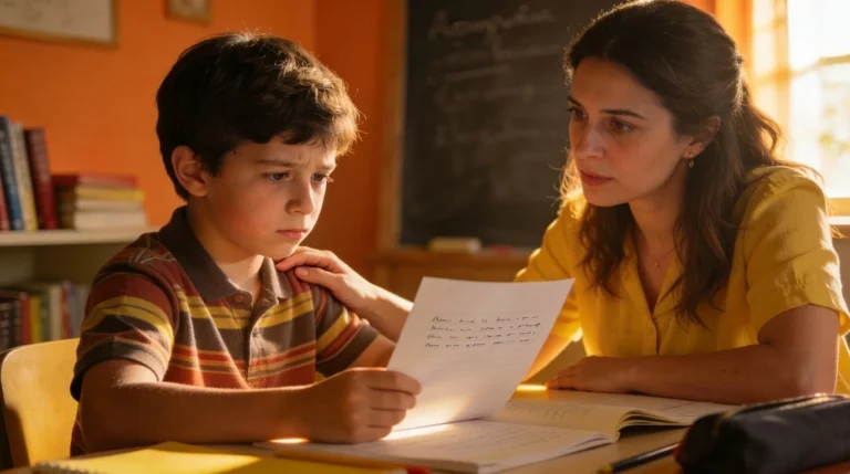 MAdre acompañando al niño que ha suspendido.